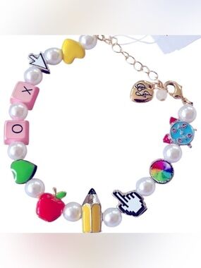 BETSEY JOHNSON Back to School Whimsical Faux Pearl and Charm Bracelet NEW NWT